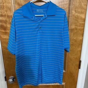 Nike Men's Blue and White Striped Polo Shirt
